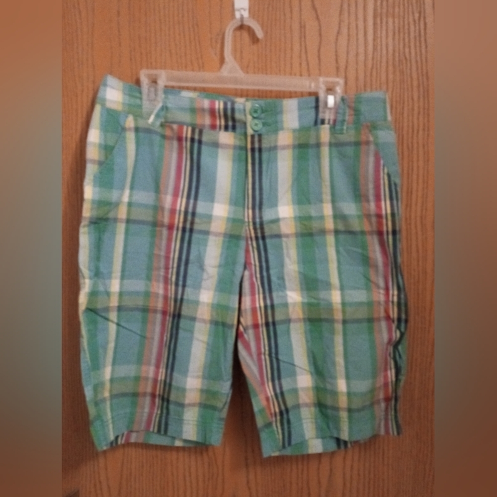 KHAKI mens green checker shorts small